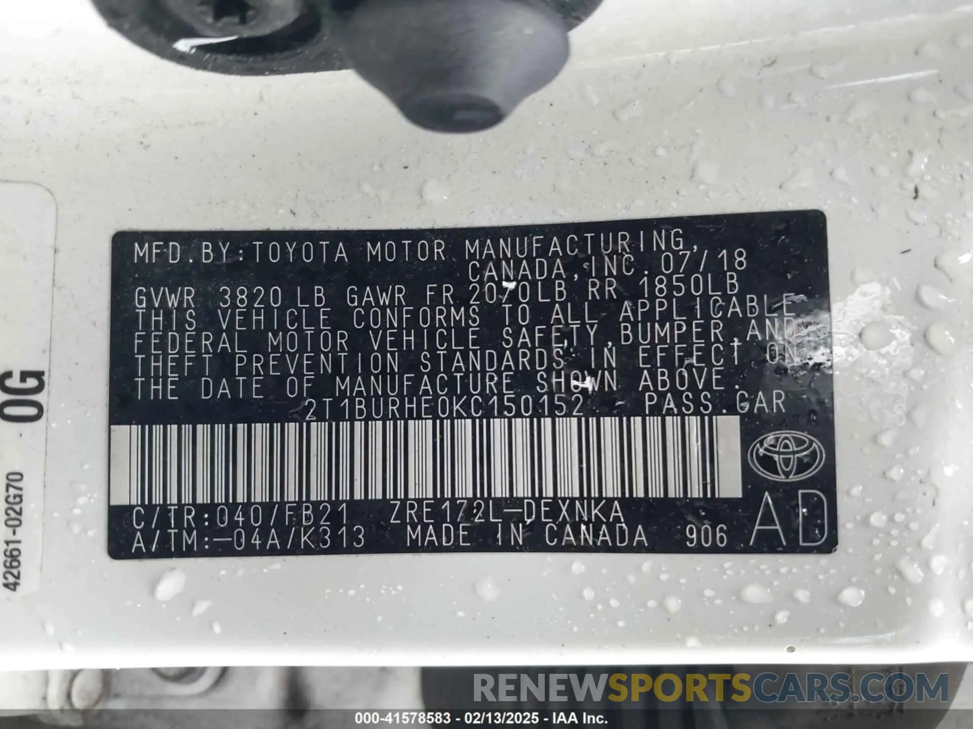 9 Фотография поврежденного автомобиля 2T1BURHE0KC150152 TOYOTA COROLLA 2019