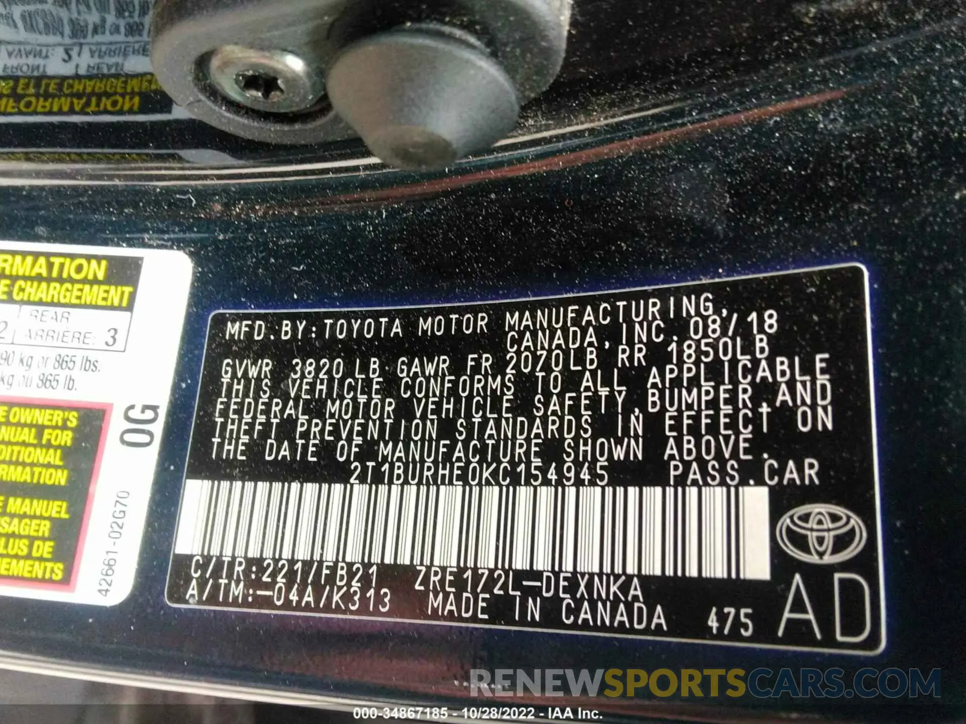 9 Photograph of a damaged car 2T1BURHE0KC154945 TOYOTA COROLLA 2019