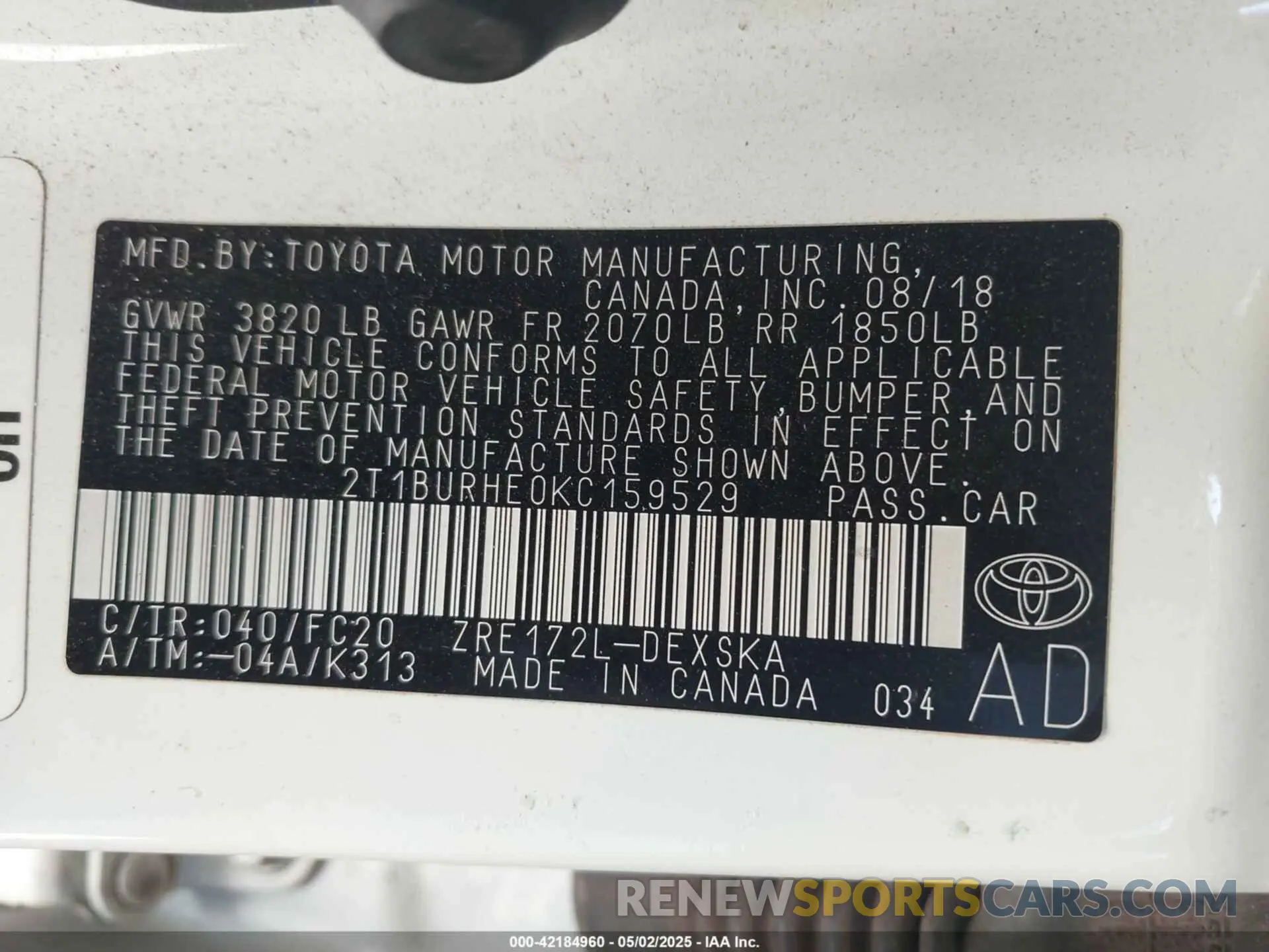 9 Photograph of a damaged car 2T1BURHE0KC159529 TOYOTA COROLLA 2019