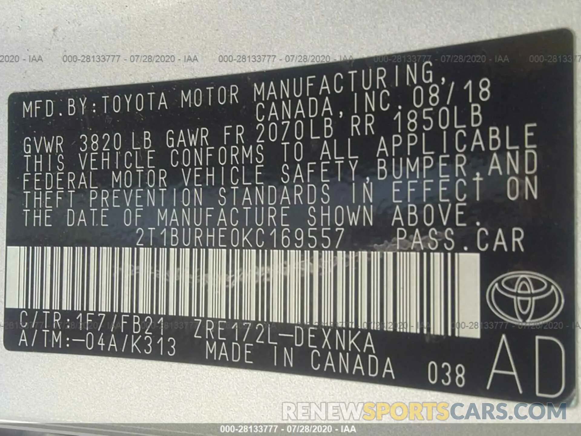9 Photograph of a damaged car 2T1BURHE0KC169557 TOYOTA COROLLA 2019