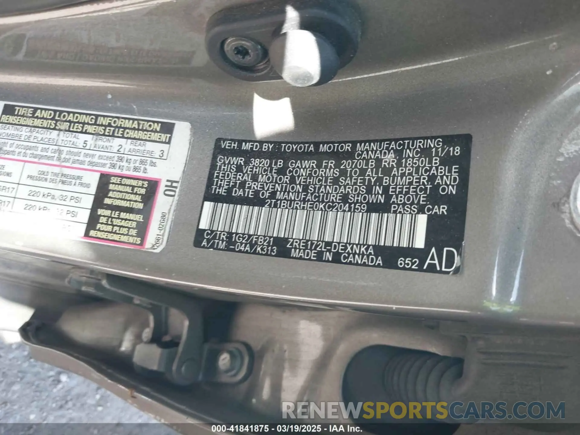 9 Photograph of a damaged car 2T1BURHE0KC204159 TOYOTA COROLLA 2019