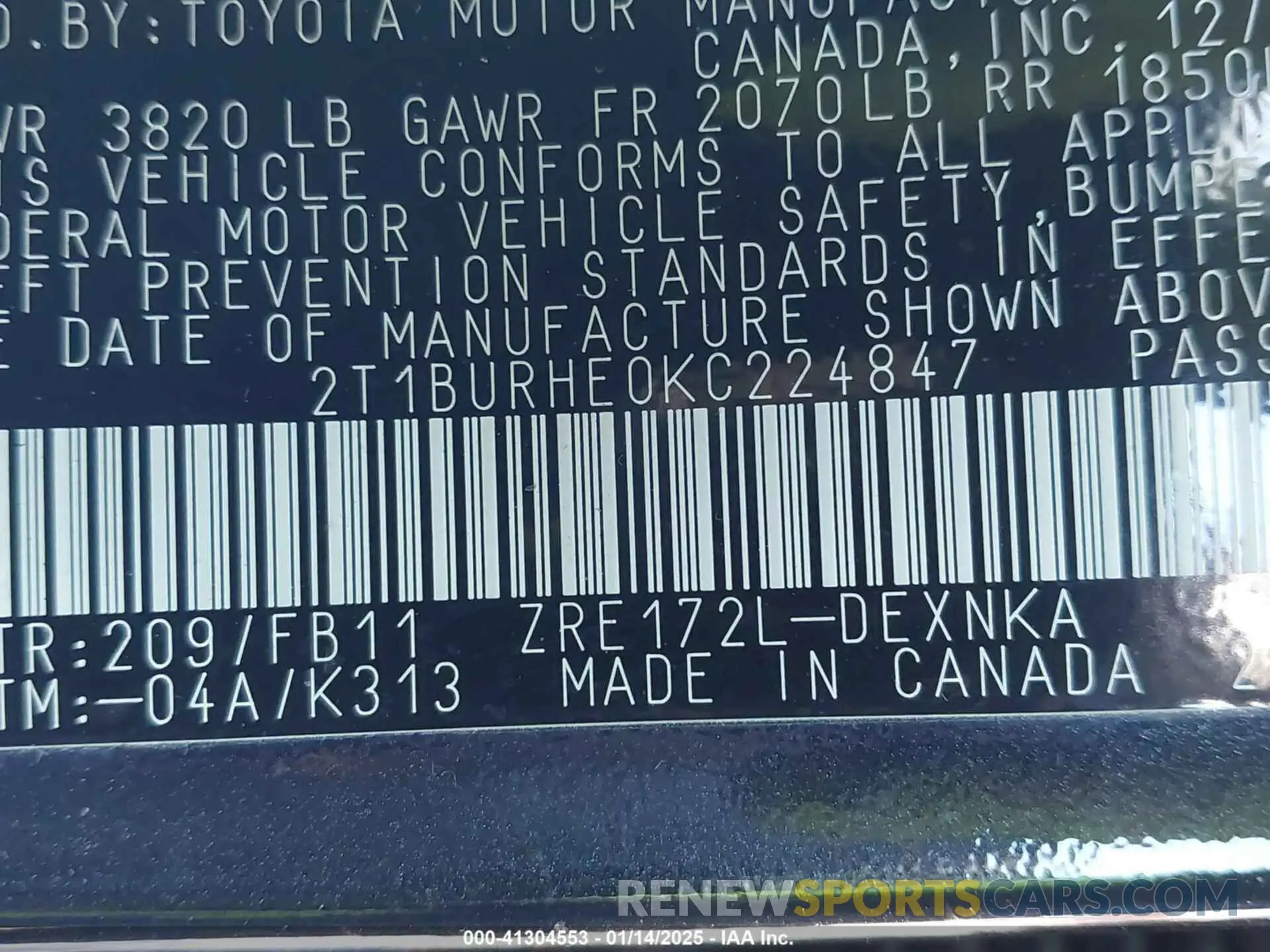 9 Фотография поврежденного автомобиля 2T1BURHE0KC224847 TOYOTA COROLLA 2019