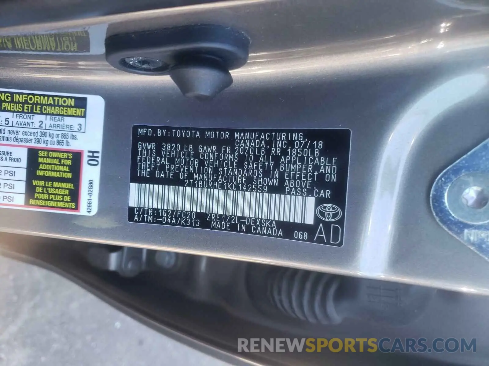 10 Photograph of a damaged car 2T1BURHE1KC142559 TOYOTA COROLLA 2019