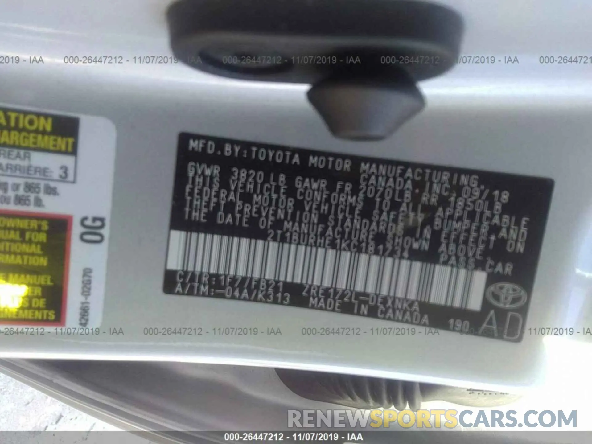 9 Photograph of a damaged car 2T1BURHE1KC181734 TOYOTA COROLLA 2019