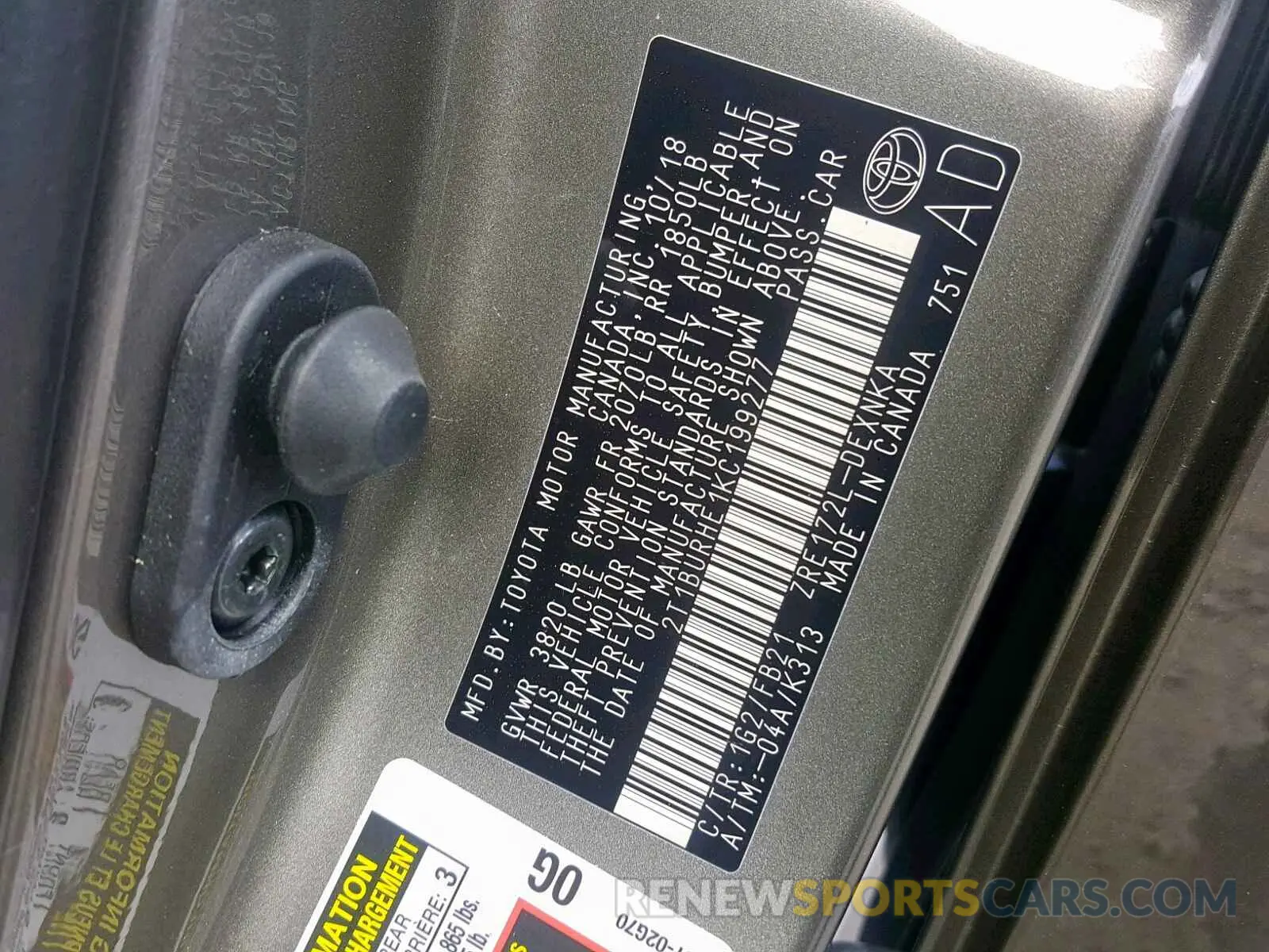 10 Photograph of a damaged car 2T1BURHE1KC199277 TOYOTA COROLLA 2019