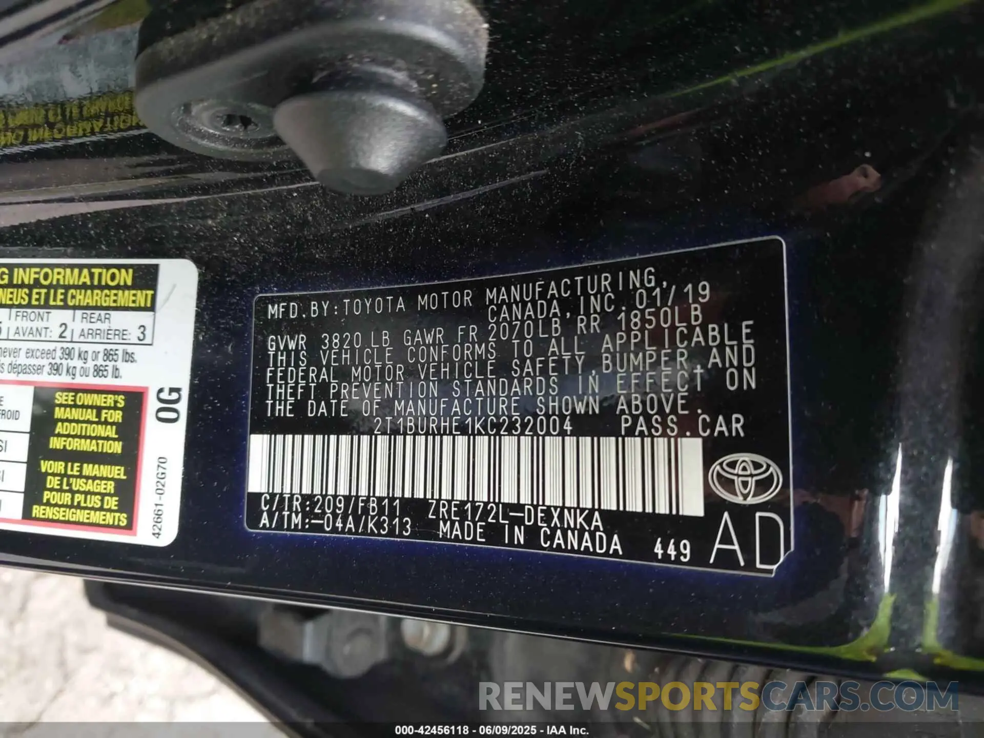9 Photograph of a damaged car 2T1BURHE1KC232004 TOYOTA COROLLA 2019
