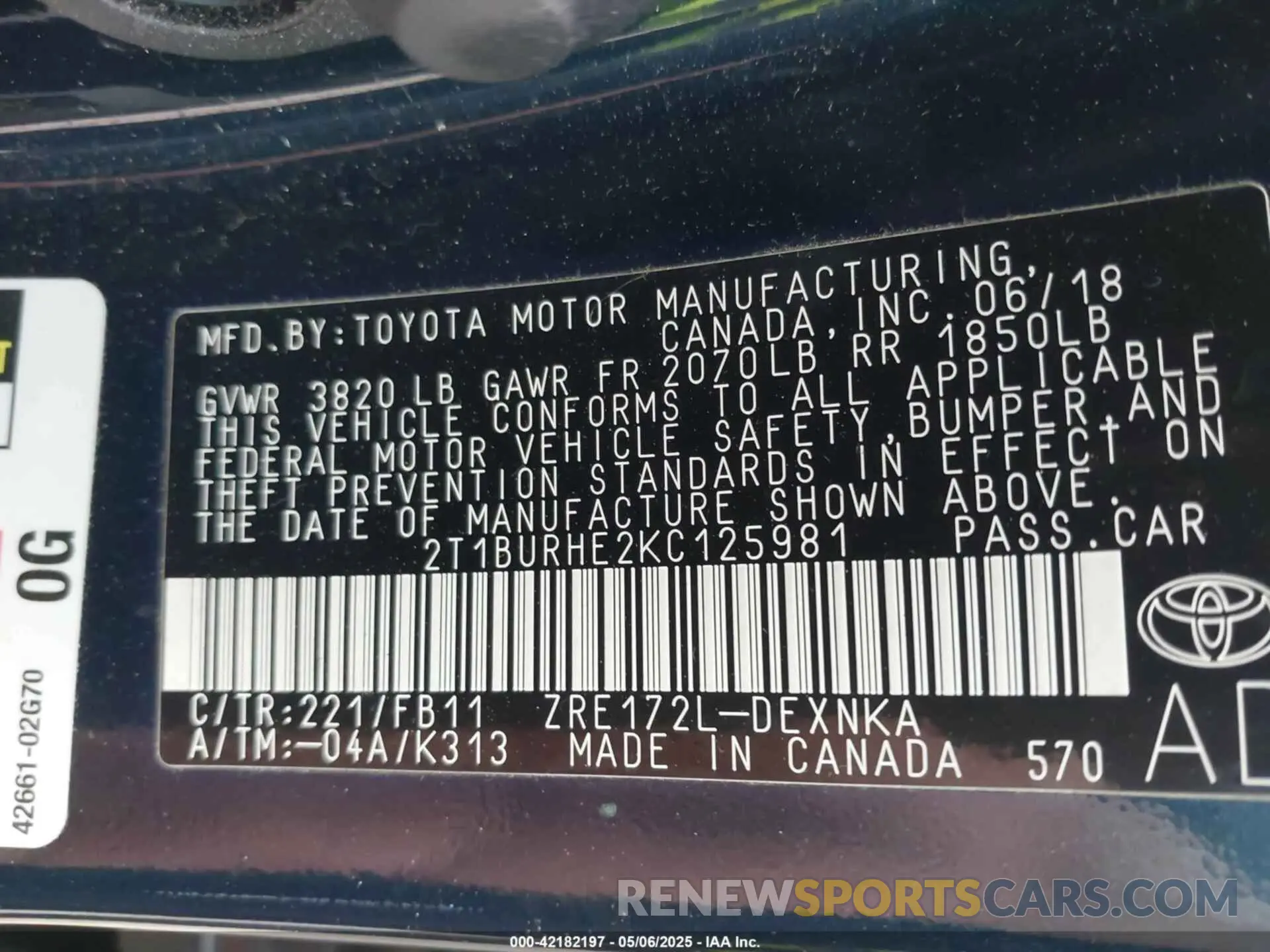 9 Photograph of a damaged car 2T1BURHE2KC125981 TOYOTA COROLLA 2019