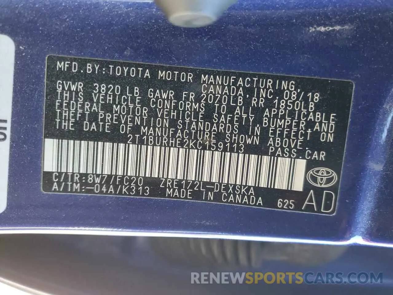 13 Photograph of a damaged car 2T1BURHE2KC159113 TOYOTA COROLLA 2019