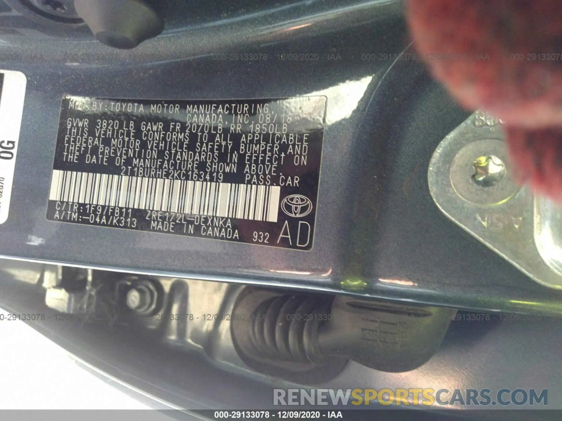9 Photograph of a damaged car 2T1BURHE2KC163419 TOYOTA COROLLA 2019