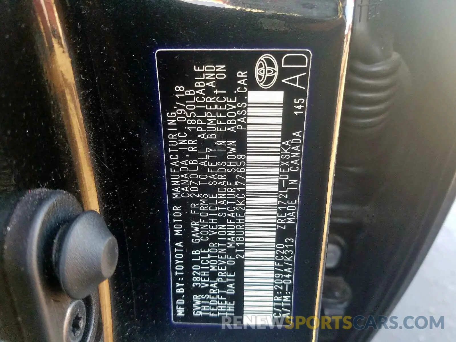 10 Photograph of a damaged car 2T1BURHE2KC177658 TOYOTA COROLLA 2019