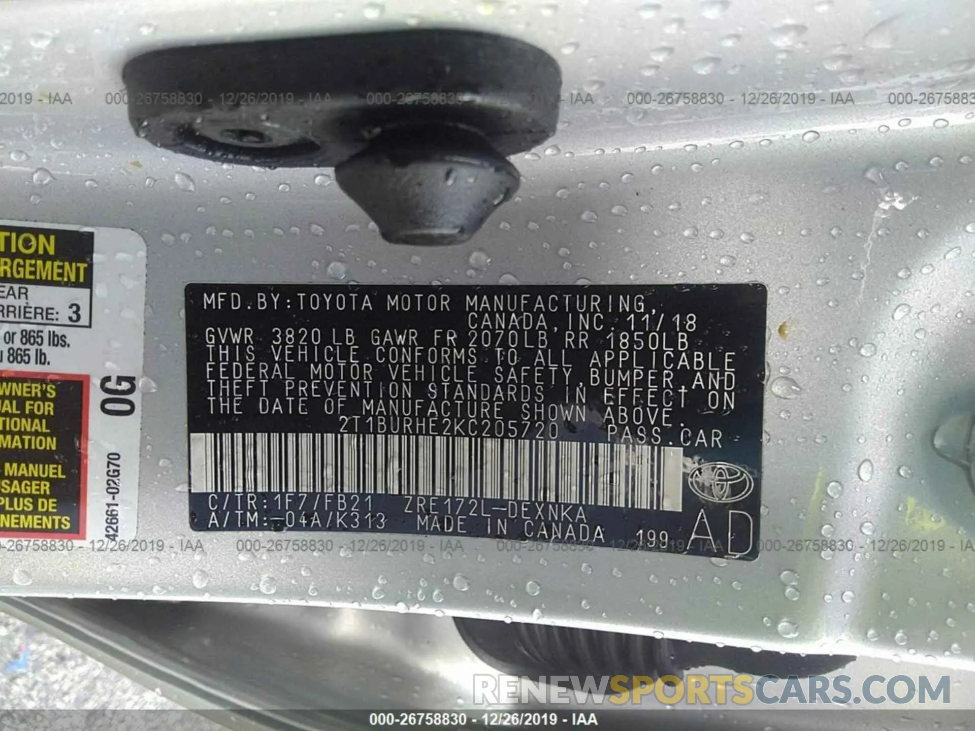 9 Photograph of a damaged car 2T1BURHE2KC205720 TOYOTA COROLLA 2019