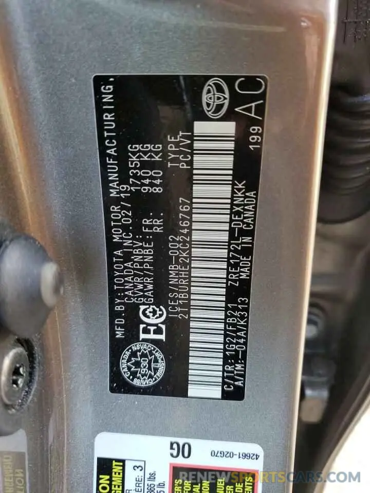13 Photograph of a damaged car 2T1BURHE2KC246767 TOYOTA COROLLA 2019