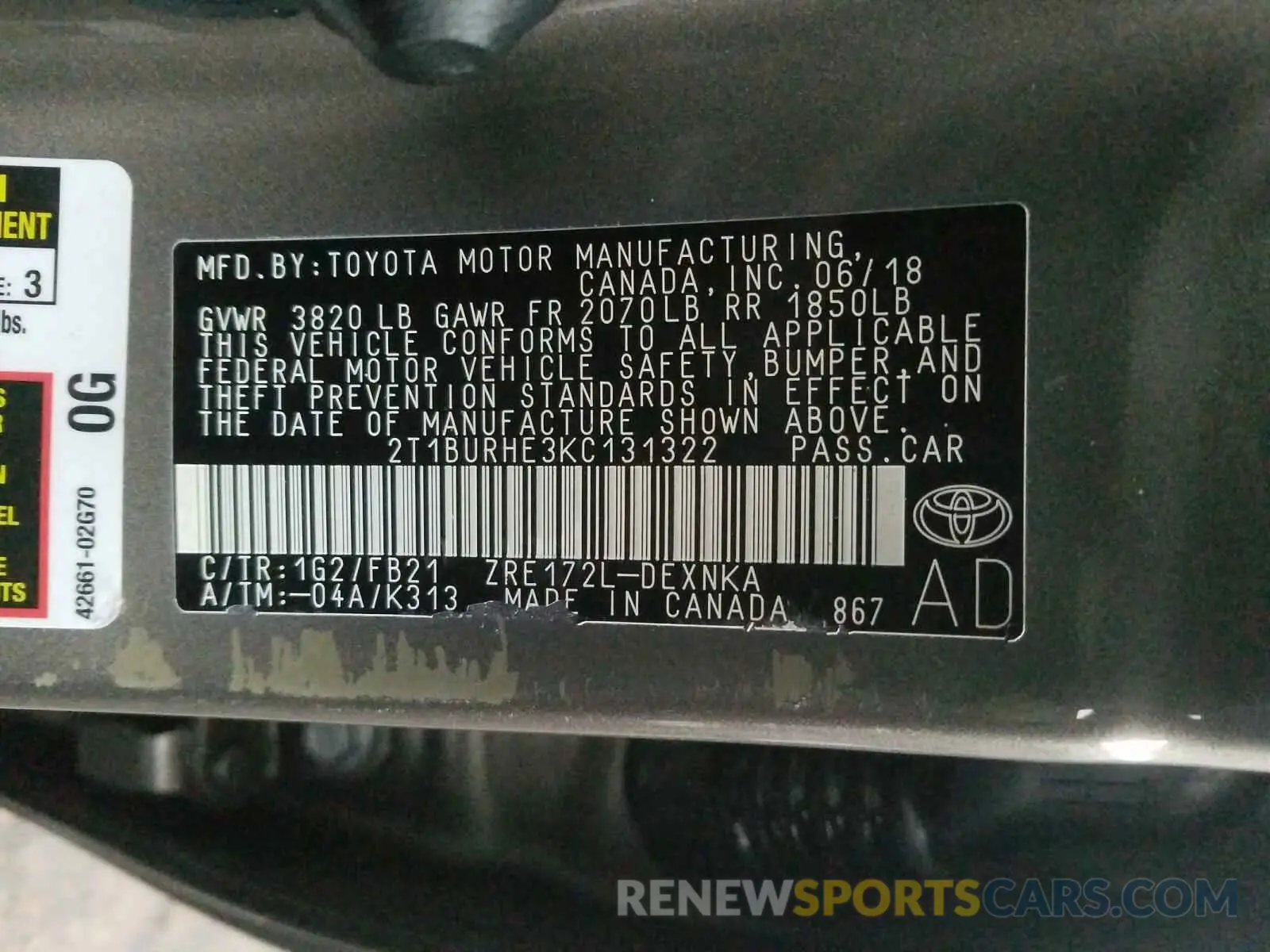 10 Photograph of a damaged car 2T1BURHE3KC131322 TOYOTA COROLLA 2019