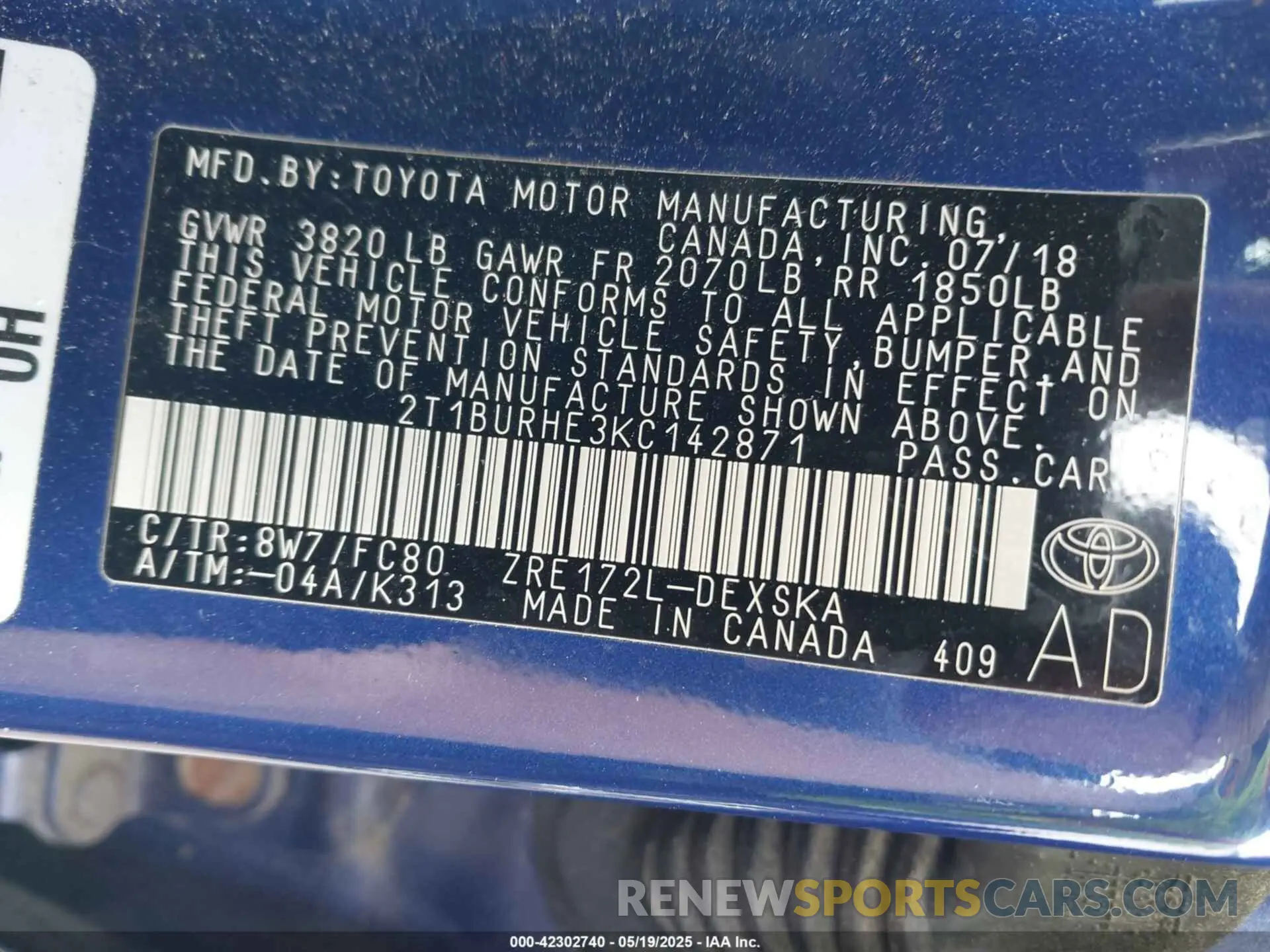 9 Photograph of a damaged car 2T1BURHE3KC142871 TOYOTA COROLLA 2019