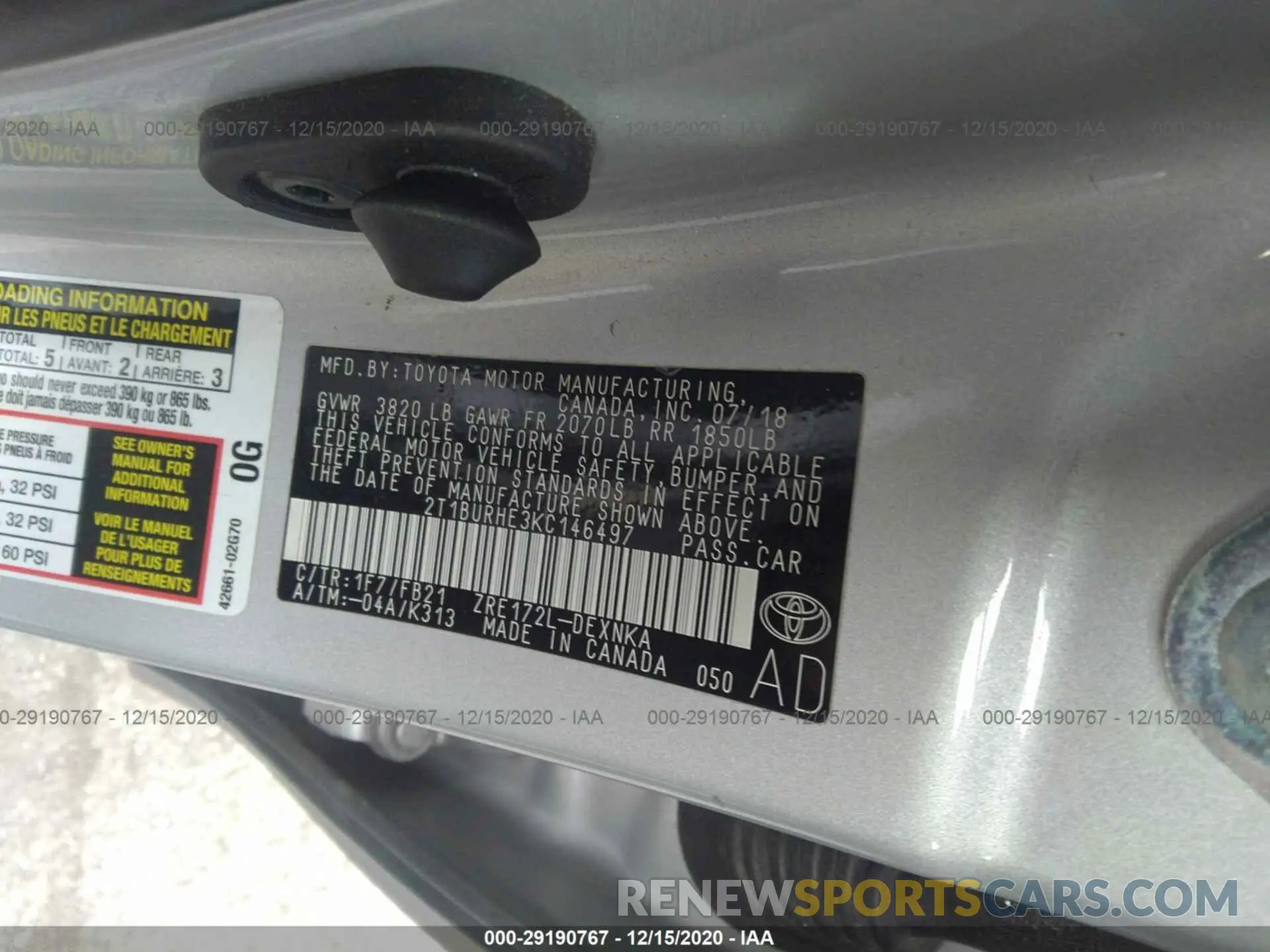 9 Photograph of a damaged car 2T1BURHE3KC146497 TOYOTA COROLLA 2019