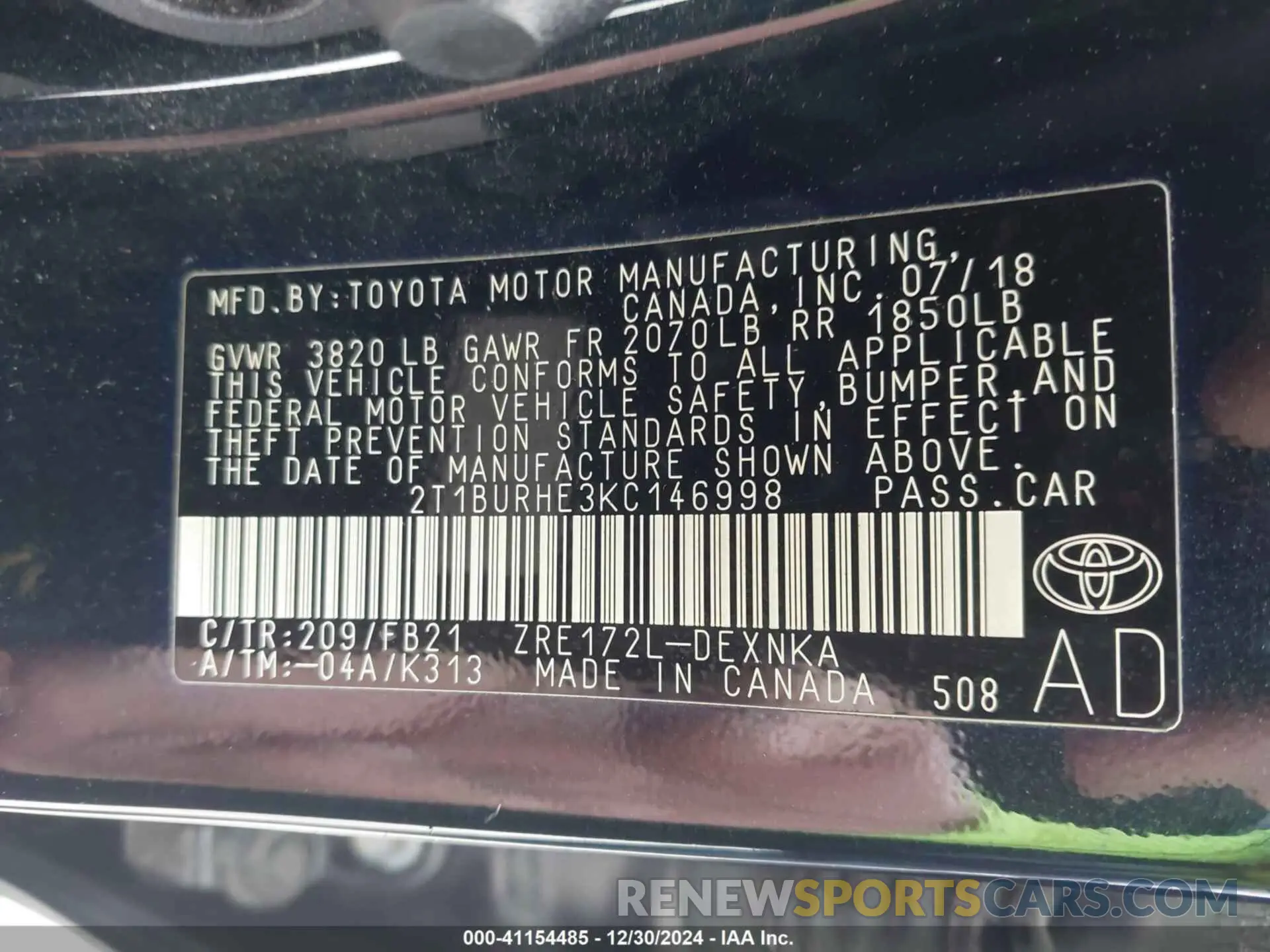 9 Photograph of a damaged car 2T1BURHE3KC146998 TOYOTA COROLLA 2019