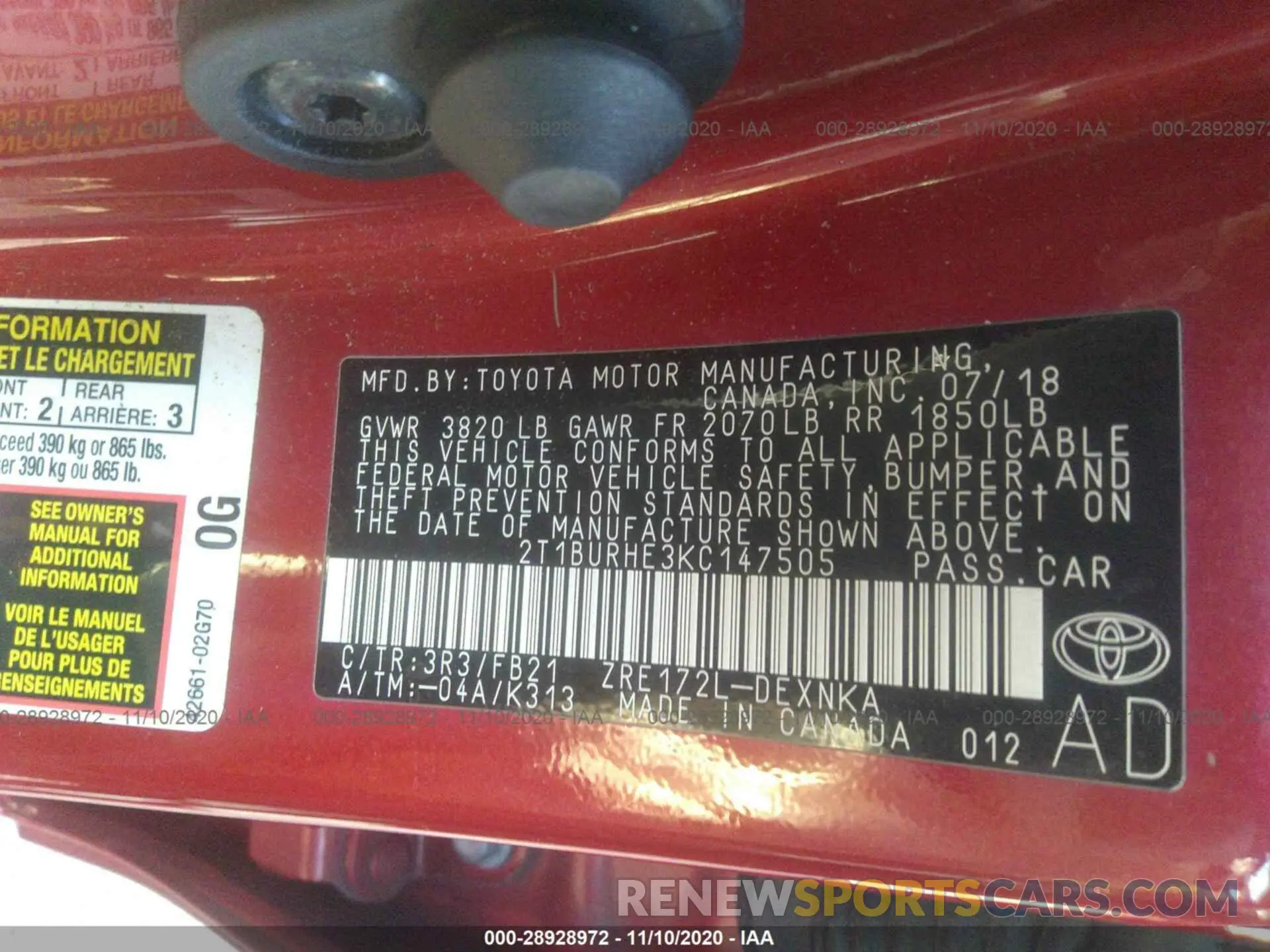 9 Photograph of a damaged car 2T1BURHE3KC147505 TOYOTA COROLLA 2019
