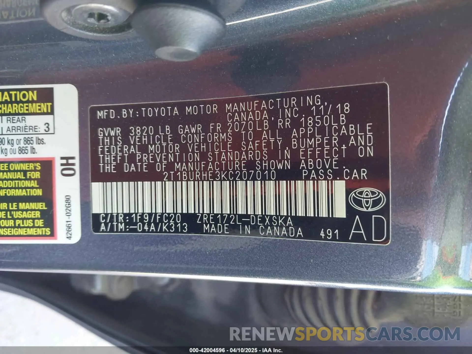 9 Photograph of a damaged car 2T1BURHE3KC207010 TOYOTA COROLLA 2019