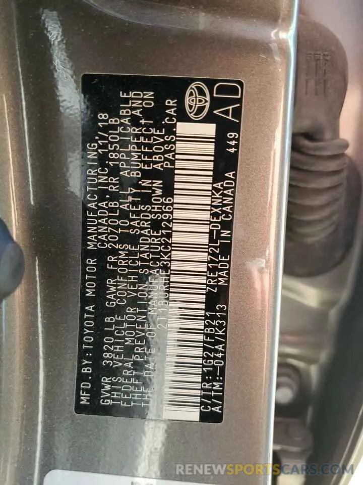 12 Фотография поврежденного автомобиля 2T1BURHE3KC212966 TOYOTA COROLLA 2019