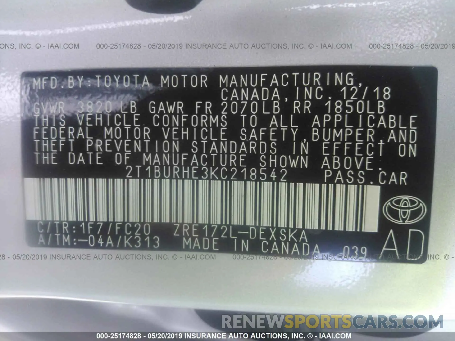 9 Photograph of a damaged car 2T1BURHE3KC218542 TOYOTA COROLLA 2019
