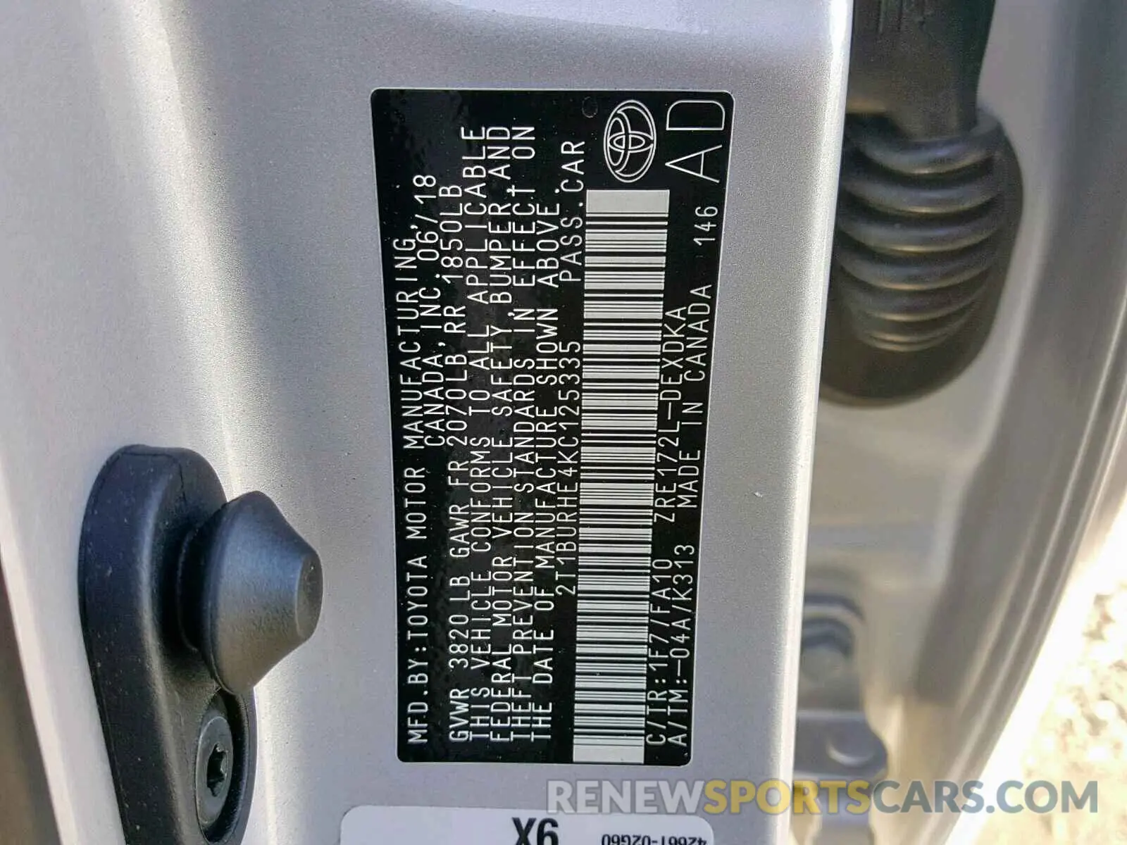 10 Photograph of a damaged car 2T1BURHE4KC125335 TOYOTA COROLLA 2019