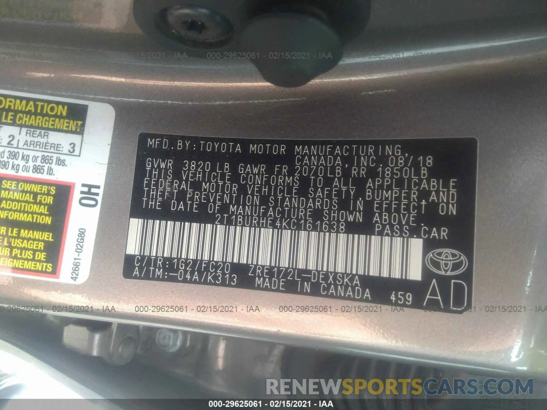 9 Photograph of a damaged car 2T1BURHE4KC161638 TOYOTA COROLLA 2019
