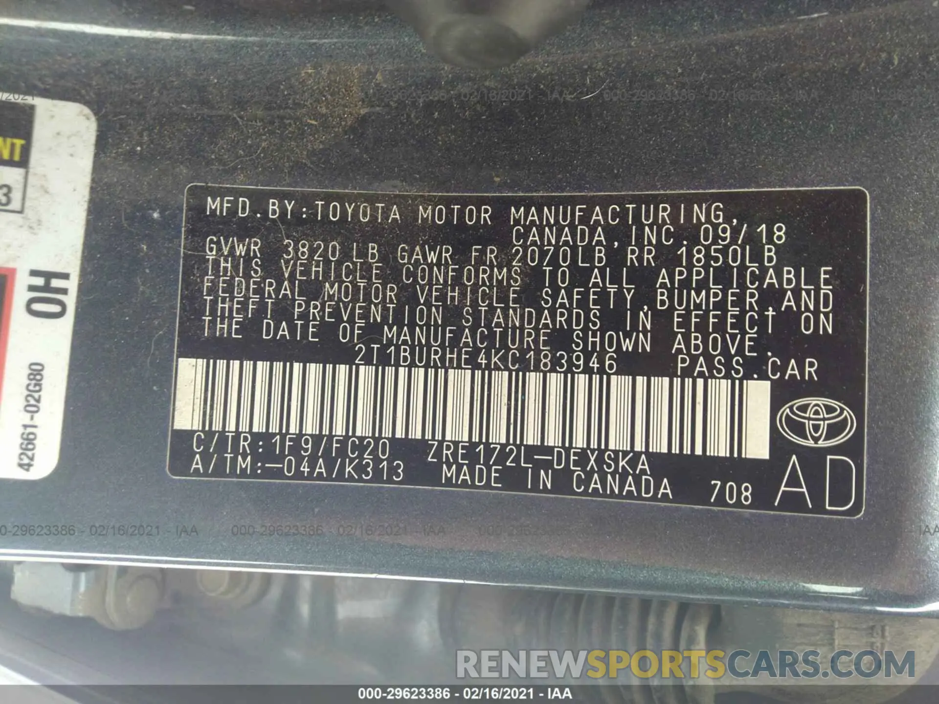 9 Photograph of a damaged car 2T1BURHE4KC183946 TOYOTA COROLLA 2019