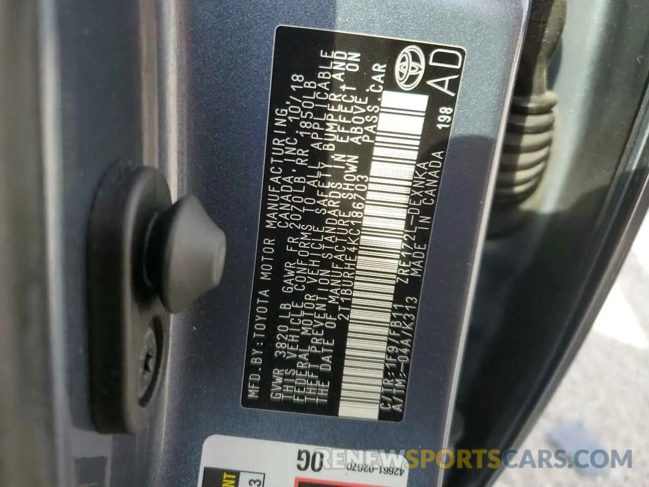12 Фотография поврежденного автомобиля 2T1BURHE4KC186703 TOYOTA COROLLA 2019
