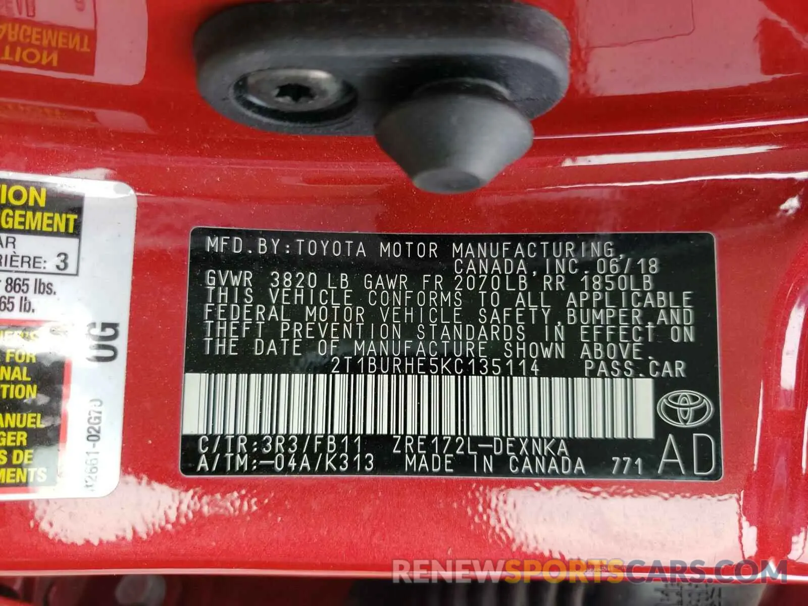 10 Photograph of a damaged car 2T1BURHE5KC135114 TOYOTA COROLLA 2019