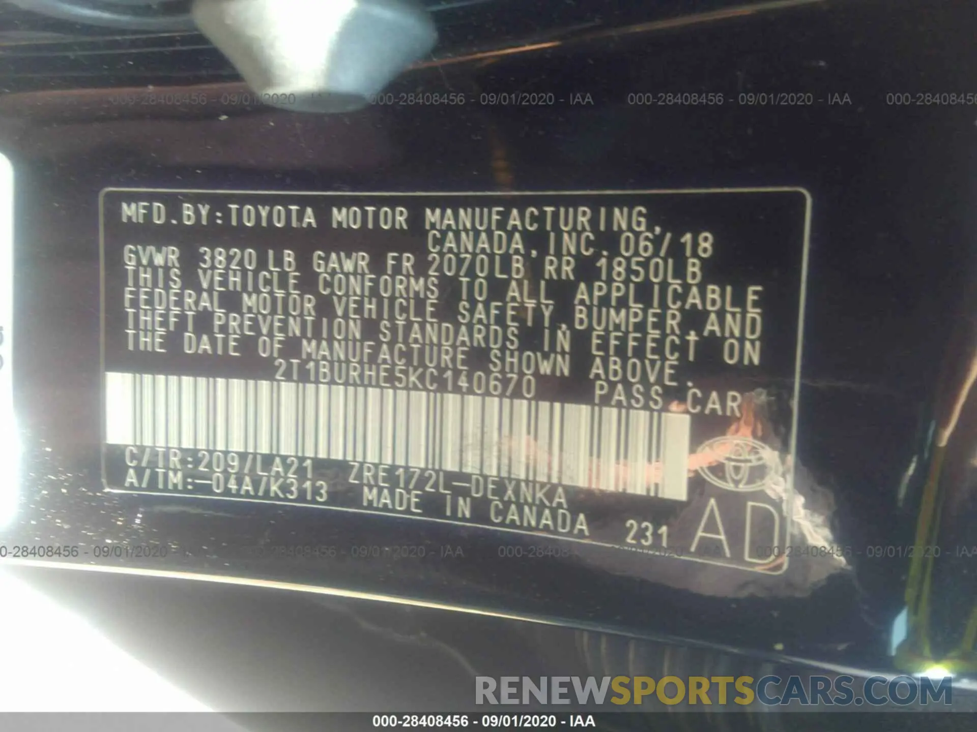 9 Photograph of a damaged car 2T1BURHE5KC140670 TOYOTA COROLLA 2019