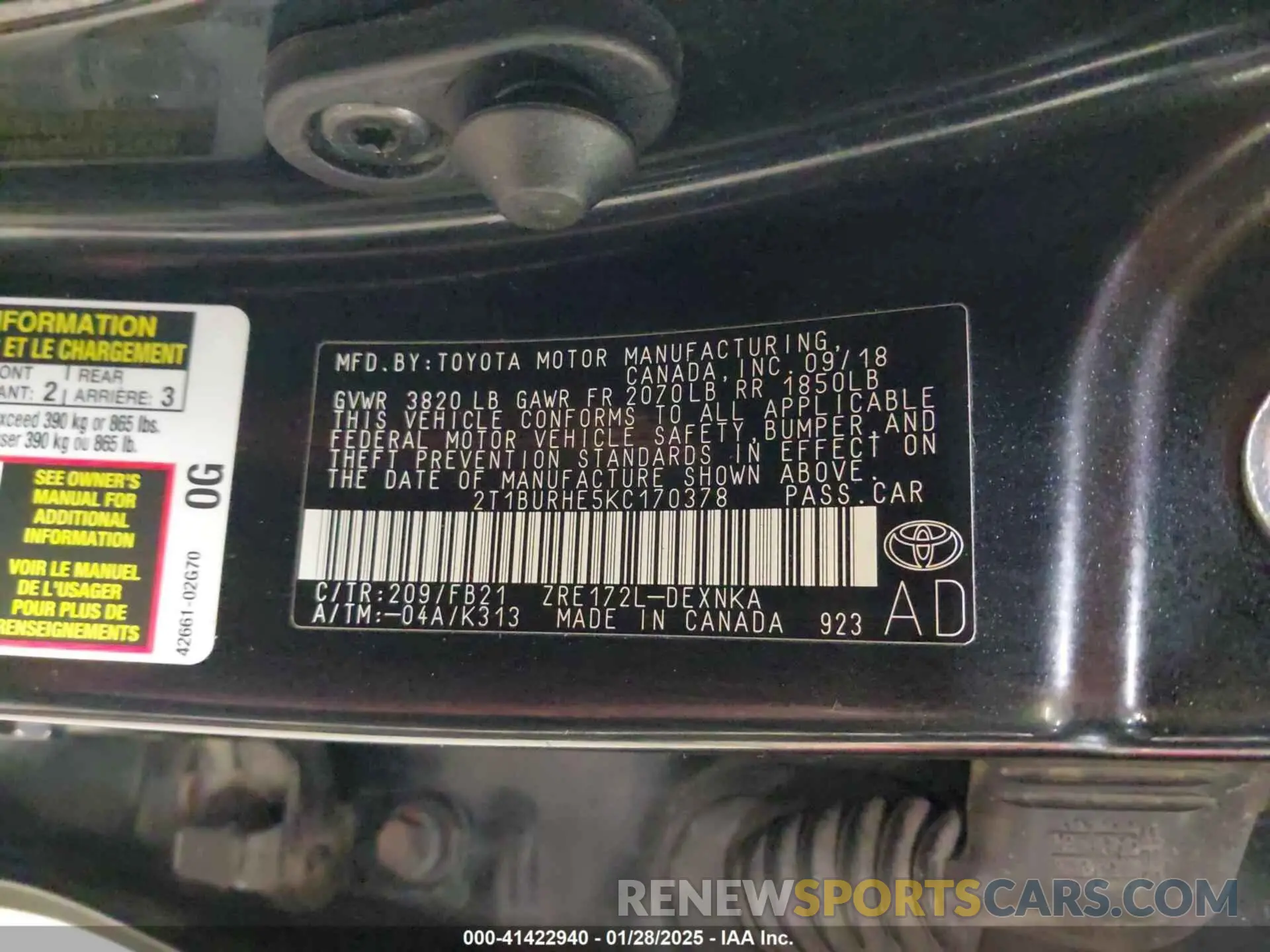 9 Photograph of a damaged car 2T1BURHE5KC170378 TOYOTA COROLLA 2019