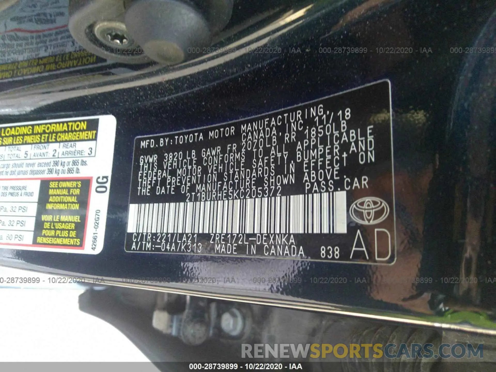 9 Photograph of a damaged car 2T1BURHE5KC205372 TOYOTA COROLLA 2019