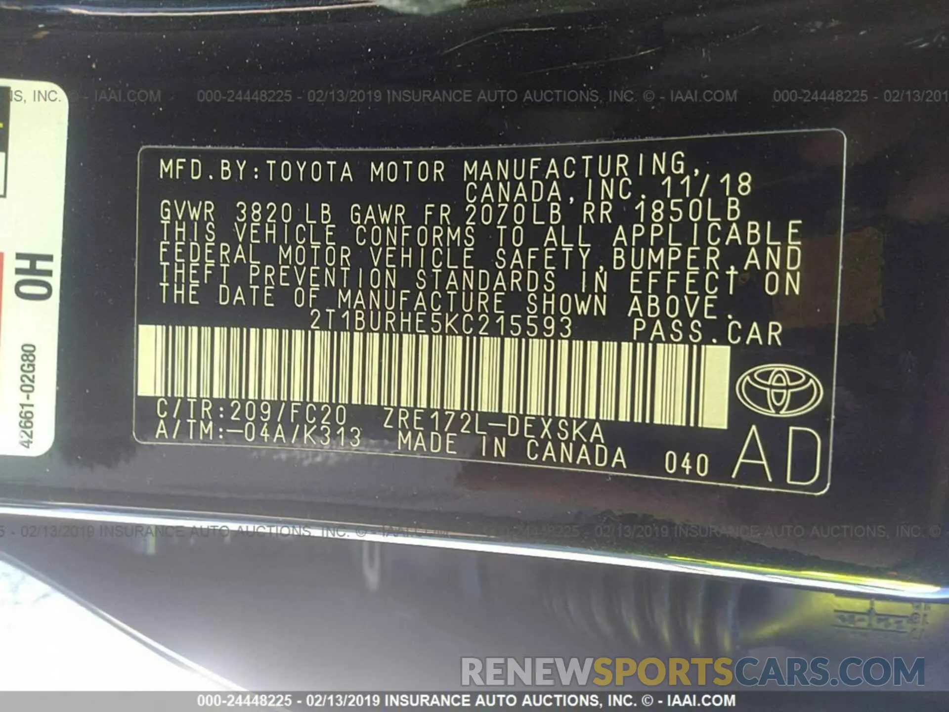 9 Photograph of a damaged car 2T1BURHE5KC215593 TOYOTA COROLLA 2019