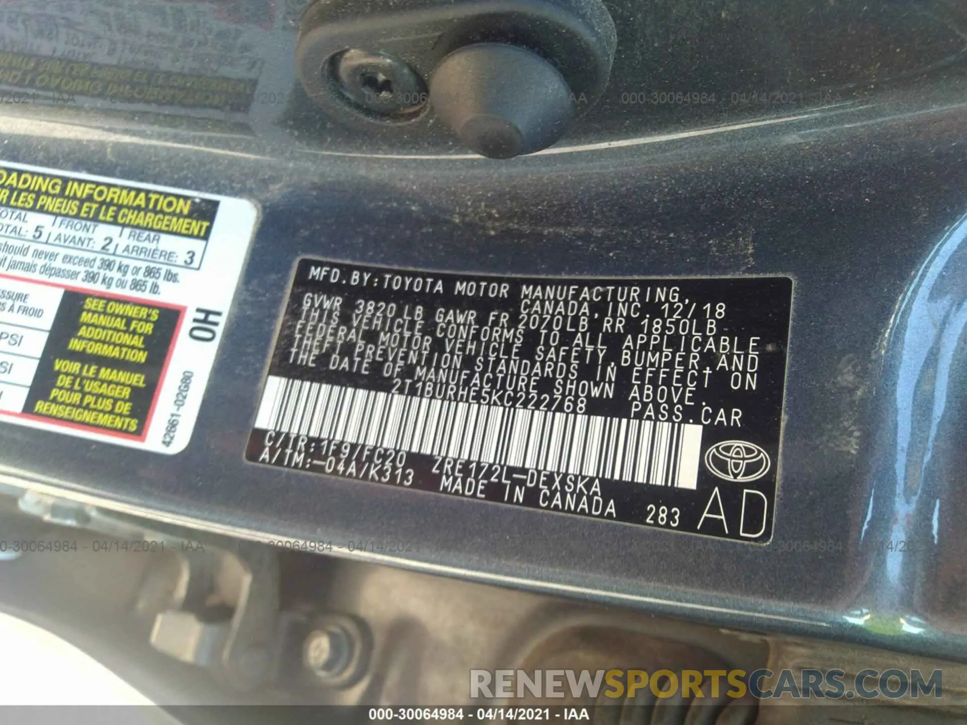 9 Photograph of a damaged car 2T1BURHE5KC222768 TOYOTA COROLLA 2019