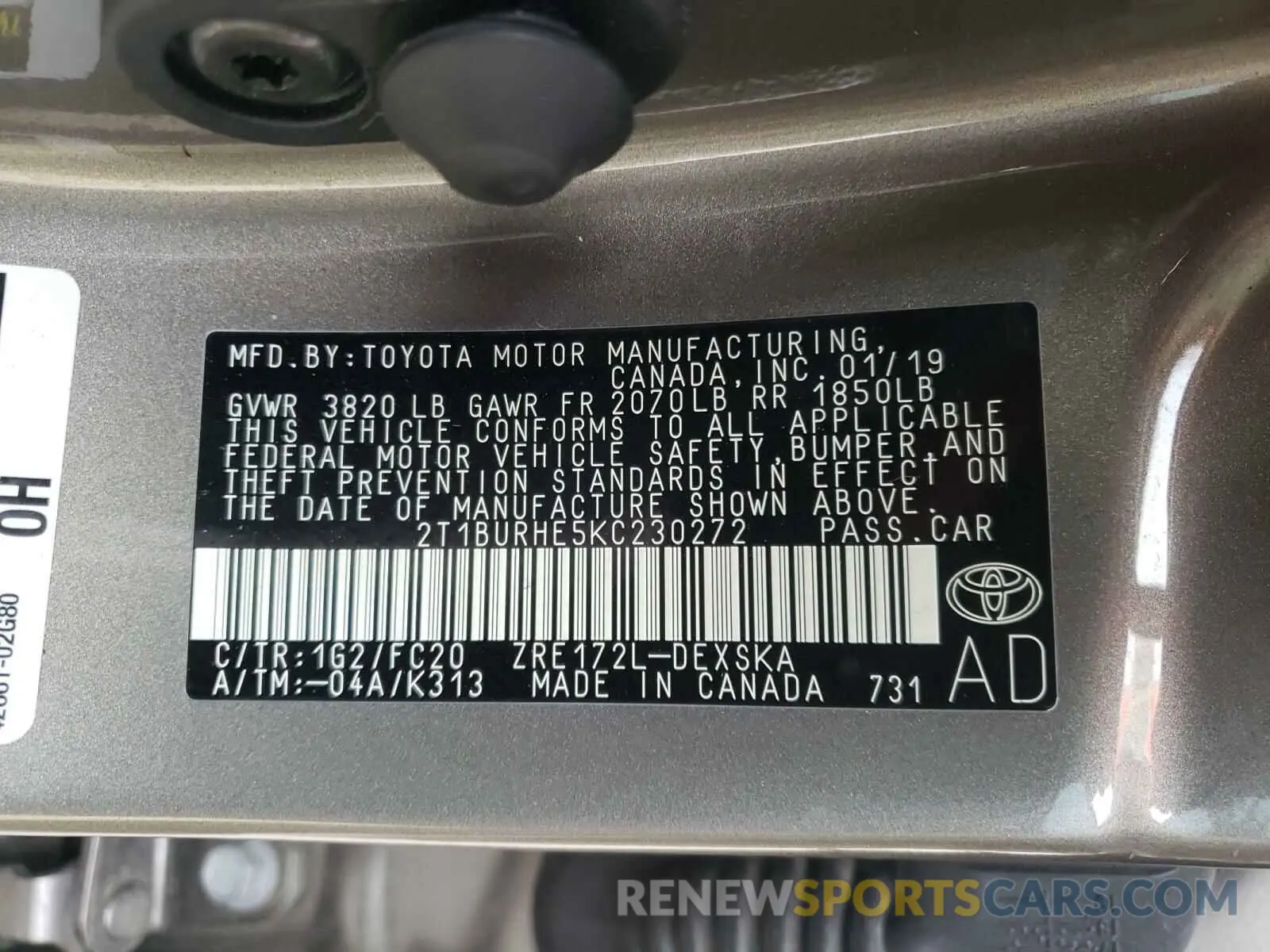 10 Photograph of a damaged car 2T1BURHE5KC230272 TOYOTA COROLLA 2019
