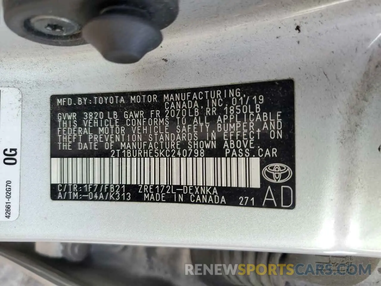 12 Фотография поврежденного автомобиля 2T1BURHE5KC240798 TOYOTA COROLLA 2019