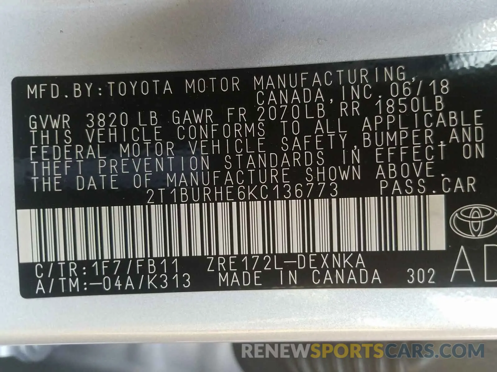 10 Photograph of a damaged car 2T1BURHE6KC136773 TOYOTA COROLLA 2019