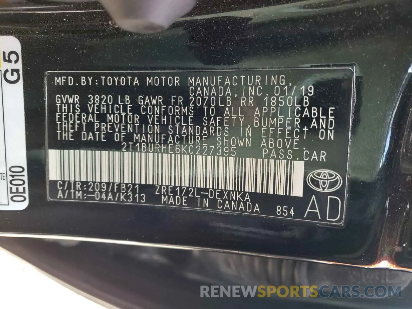 10 Фотография поврежденного автомобиля 2T1BURHE6KC227395 TOYOTA COROLLA 2019