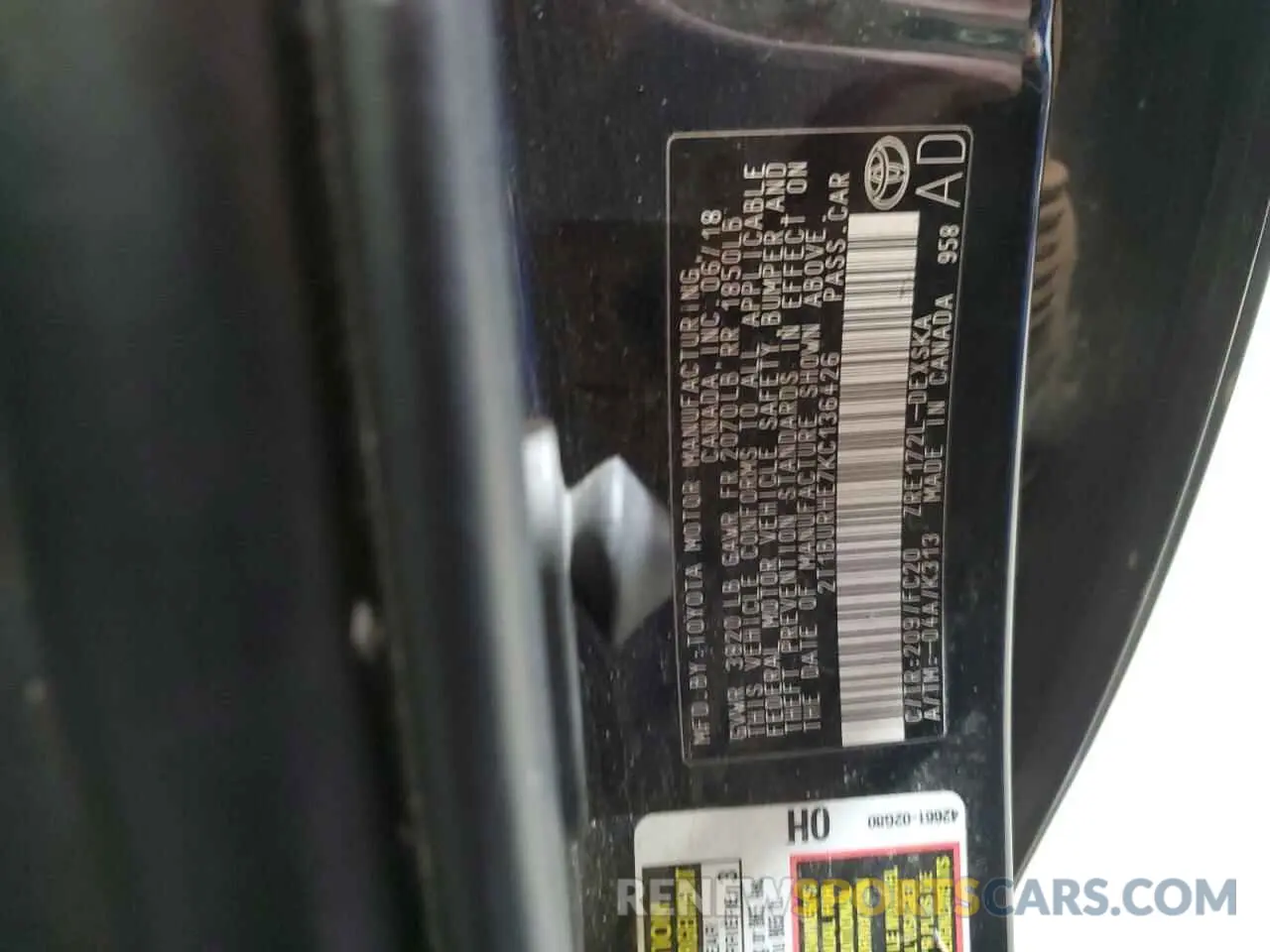 12 Photograph of a damaged car 2T1BURHE7KC136426 TOYOTA COROLLA 2019