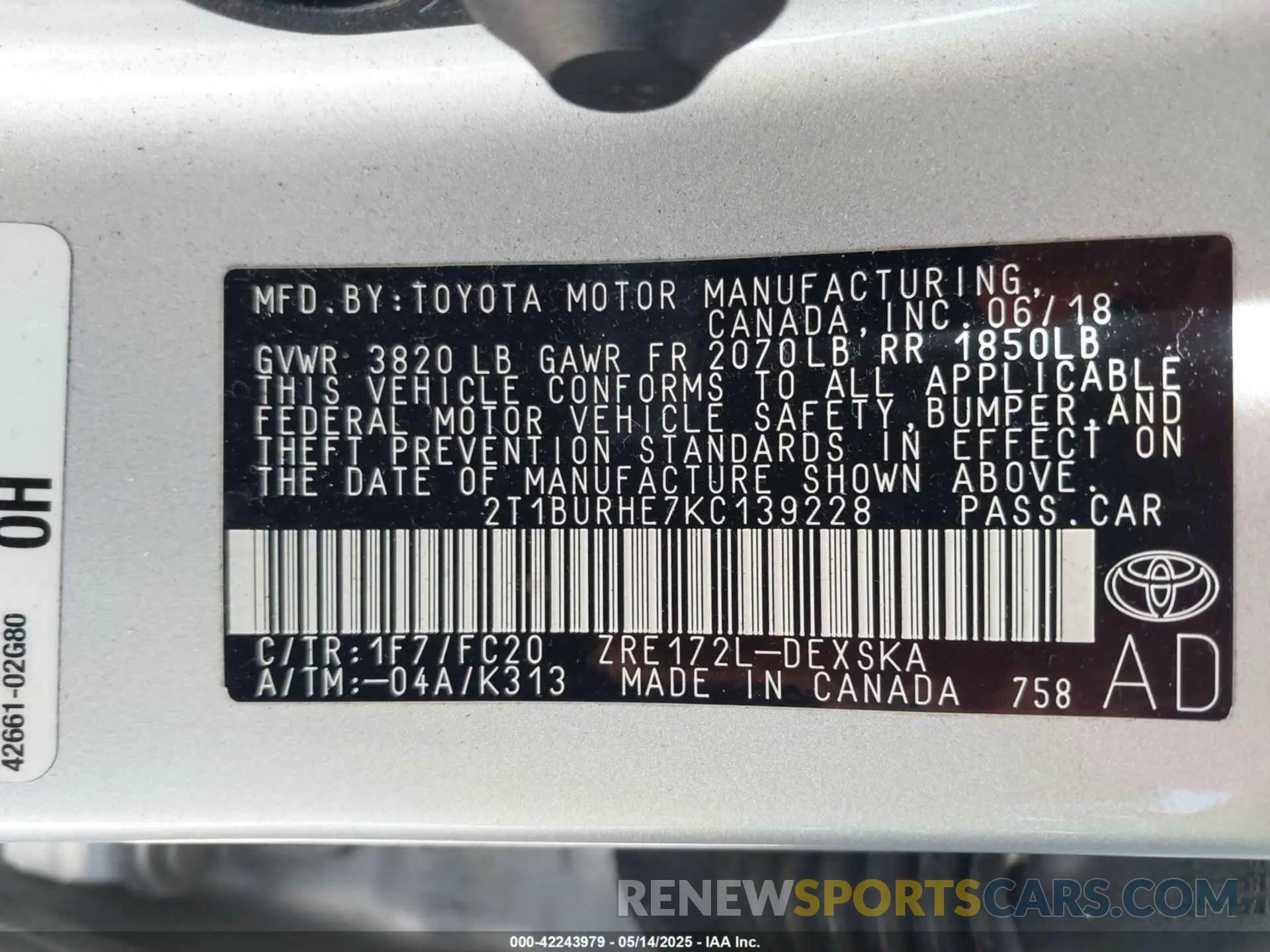 9 Photograph of a damaged car 2T1BURHE7KC139228 TOYOTA COROLLA 2019