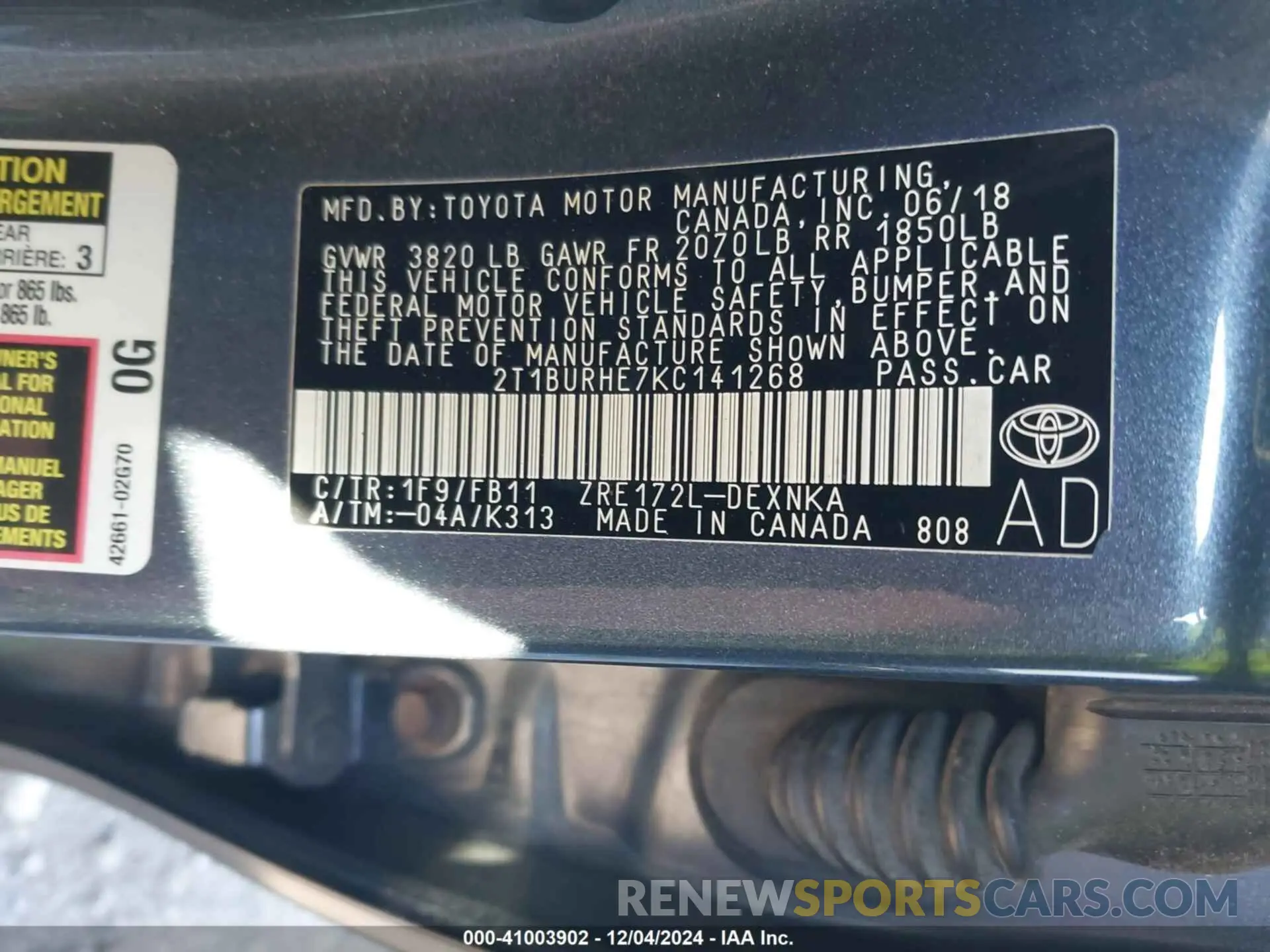 9 Photograph of a damaged car 2T1BURHE7KC141268 TOYOTA COROLLA 2019
