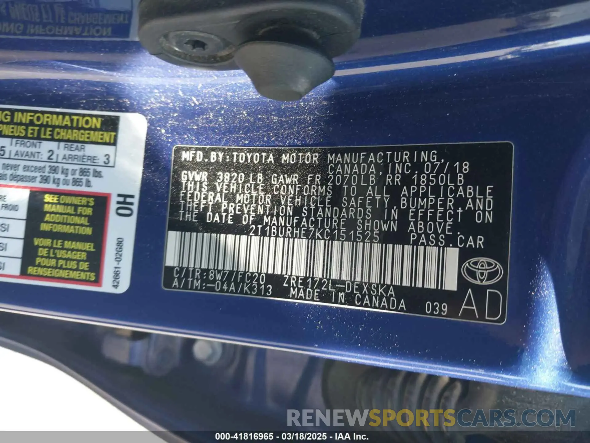 9 Photograph of a damaged car 2T1BURHE7KC151525 TOYOTA COROLLA 2019