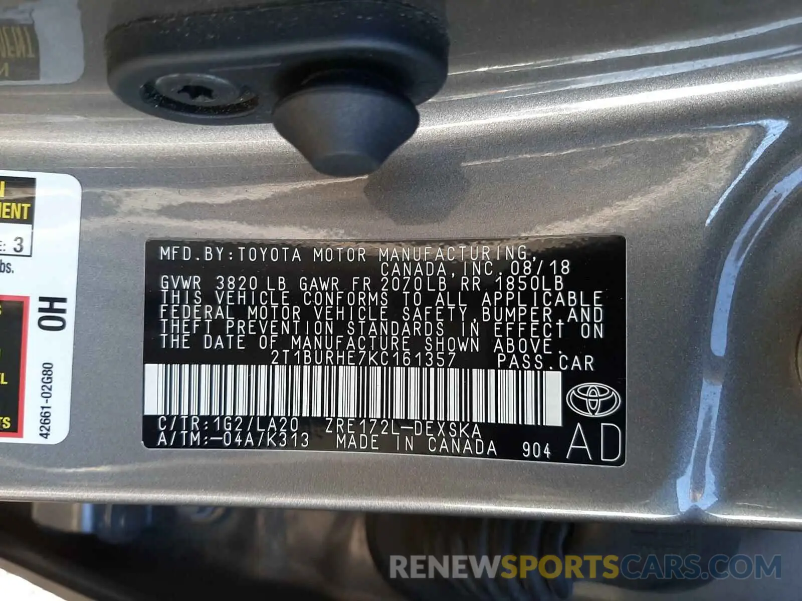 10 Photograph of a damaged car 2T1BURHE7KC161357 TOYOTA COROLLA 2019