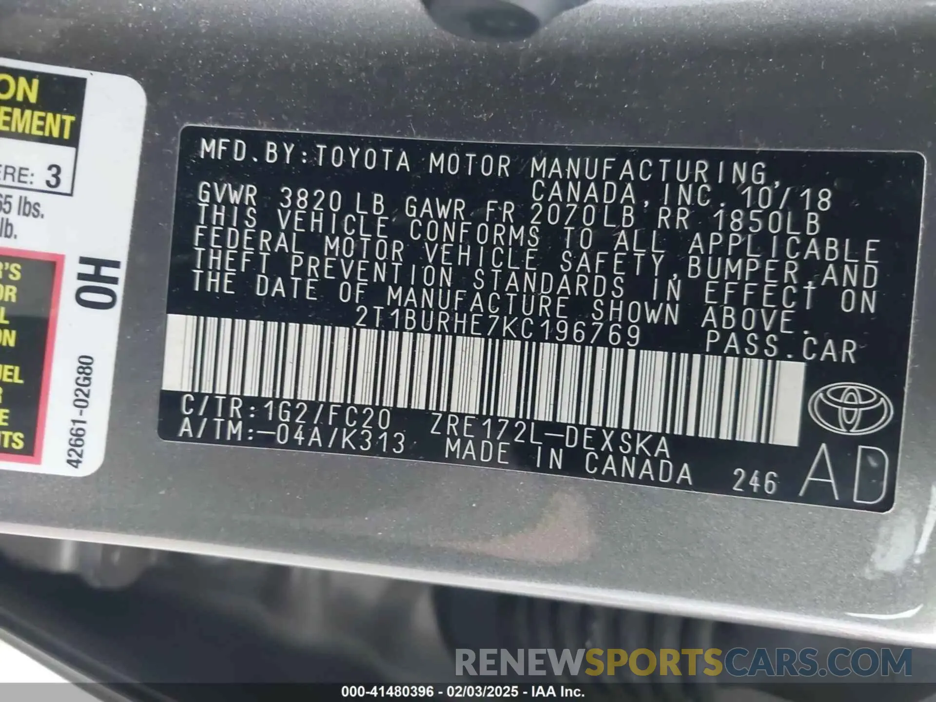 9 Photograph of a damaged car 2T1BURHE7KC196769 TOYOTA COROLLA 2019