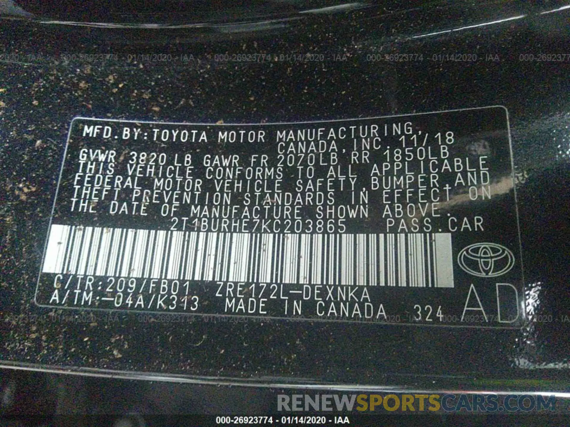 9 Photograph of a damaged car 2T1BURHE7KC203865 TOYOTA COROLLA 2019