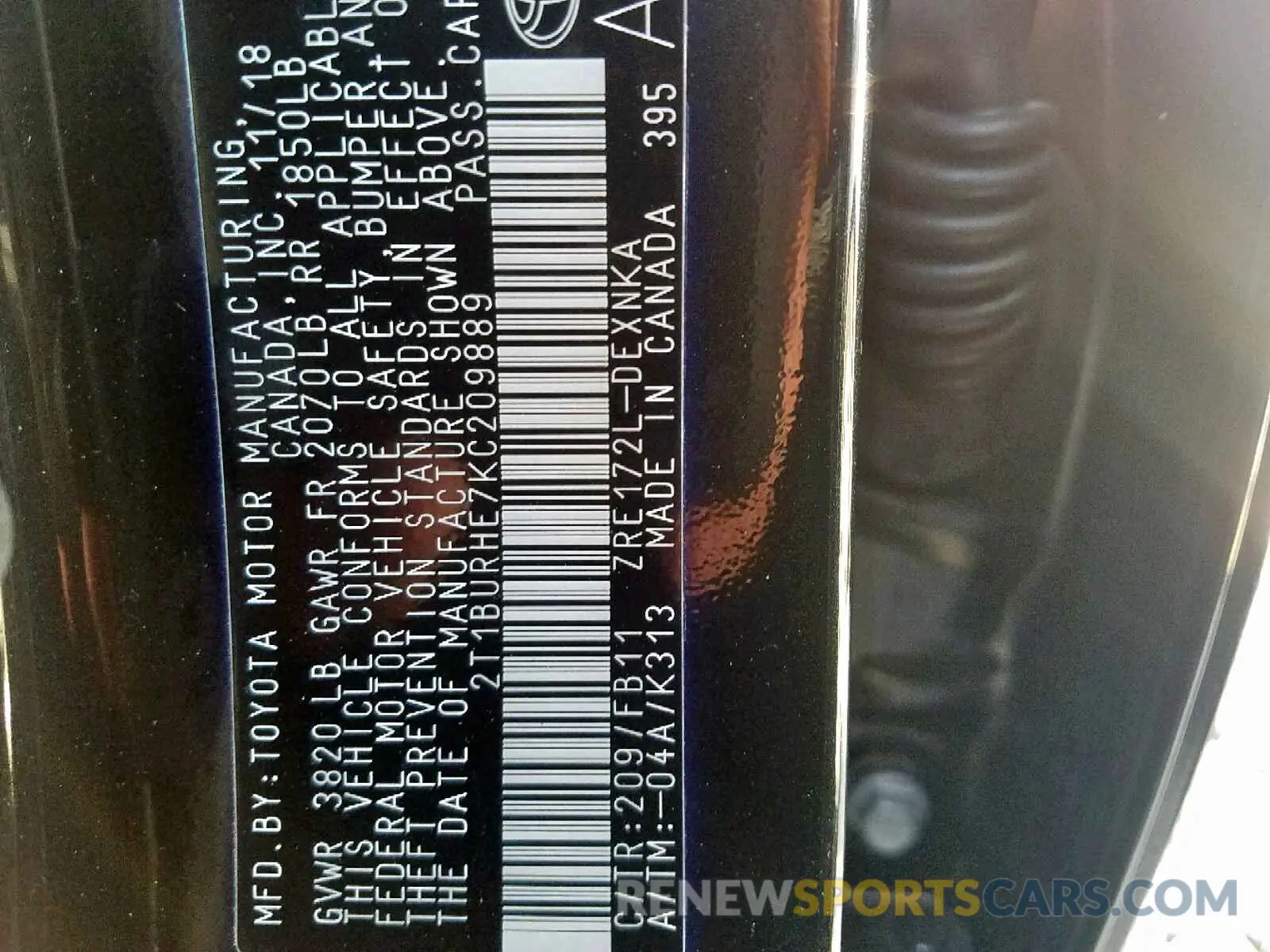 10 Photograph of a damaged car 2T1BURHE7KC209889 TOYOTA COROLLA 2019