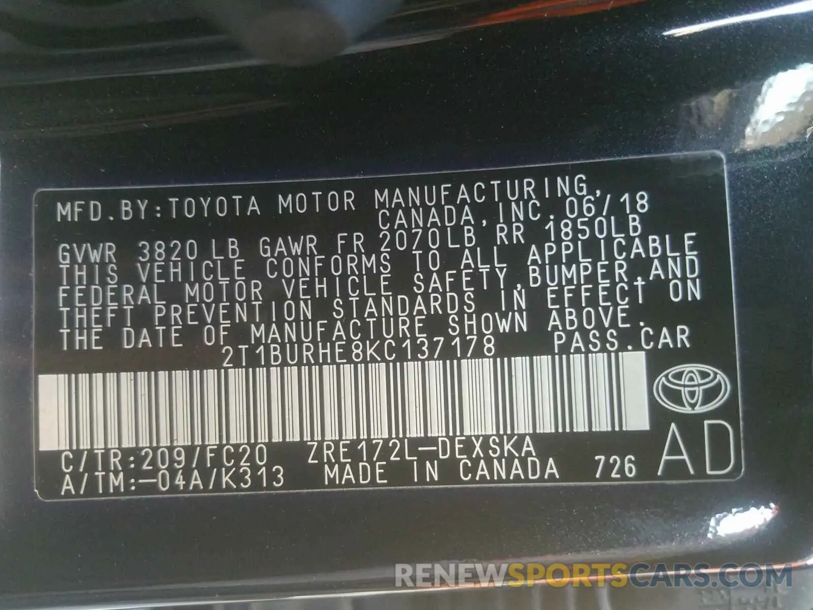 10 Фотография поврежденного автомобиля 2T1BURHE8KC137178 TOYOTA COROLLA 2019