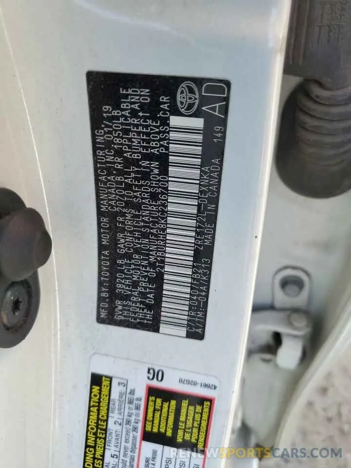 12 Photograph of a damaged car 2T1BURHE8KC236700 TOYOTA COROLLA 2019