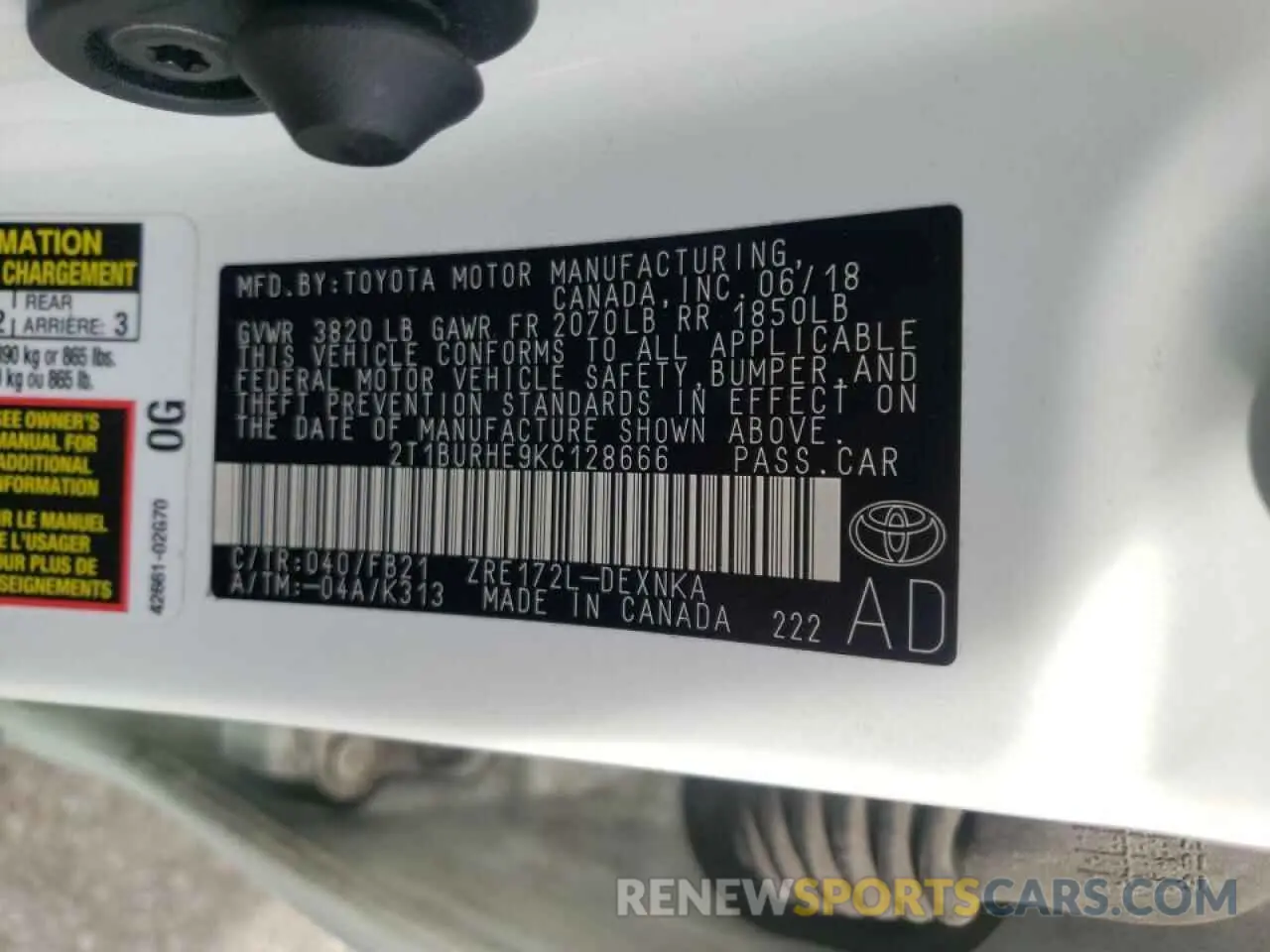 10 Фотография поврежденного автомобиля 2T1BURHE9KC128666 TOYOTA COROLLA 2019