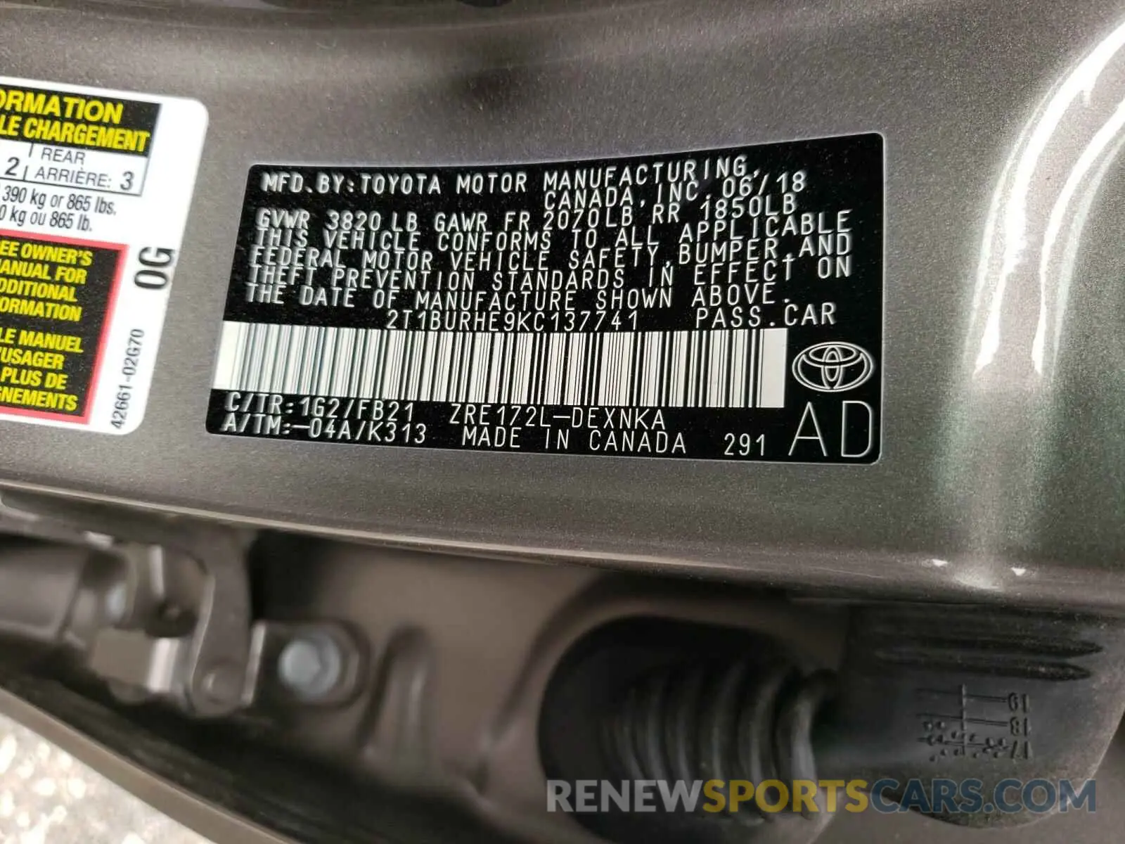 10 Photograph of a damaged car 2T1BURHE9KC137741 TOYOTA COROLLA 2019